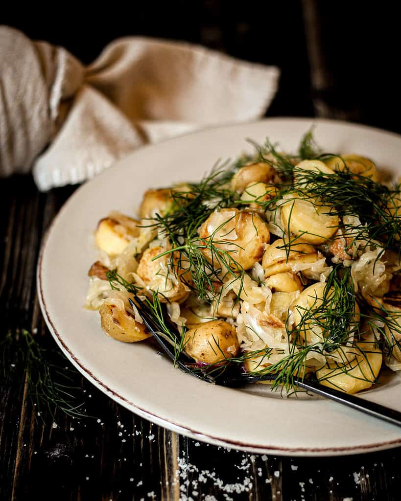 Hearty and healthy vegan sauerkraut skillet