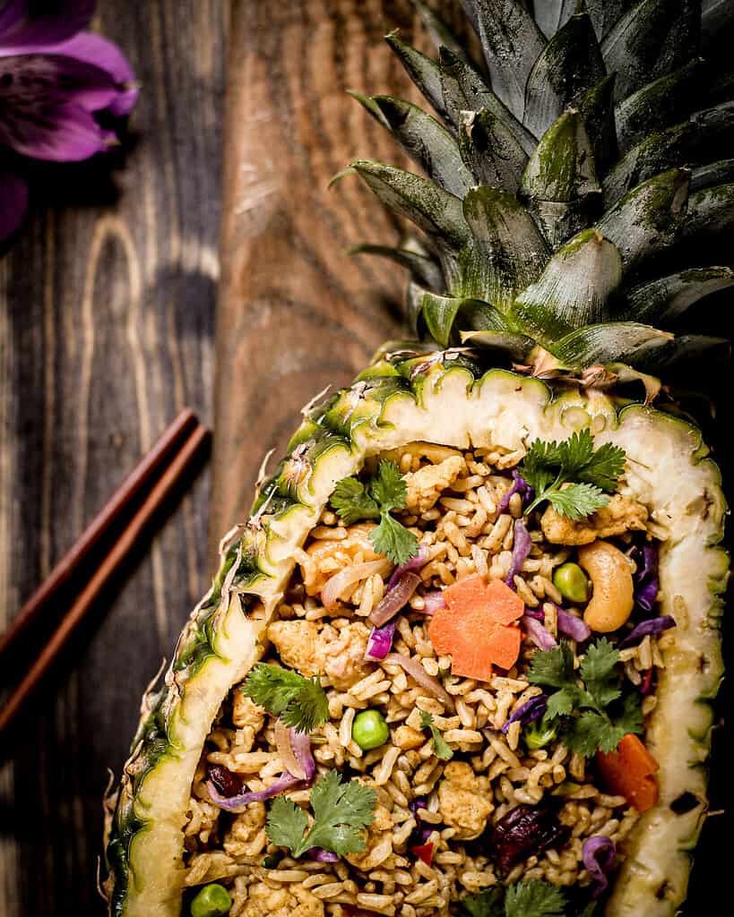 picture of pineapple with pineapple rice/ Nina Bolders Food Photography