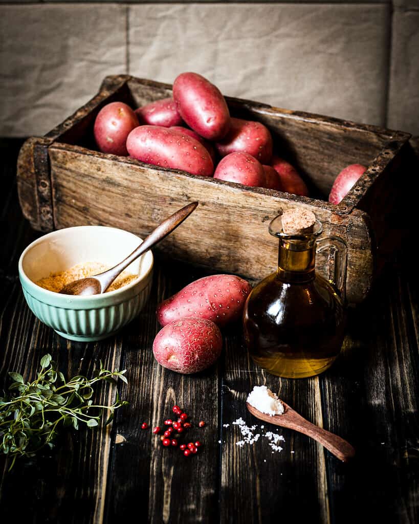 ingredients for smashed pink potatoes/ Nina Bolders Food Photography