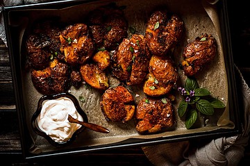 picture of smashed pink potatoes