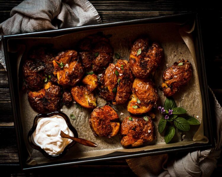 picture of smashed pink potatoes