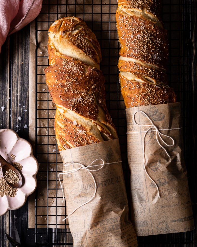 Fluffy pretzel baguettes