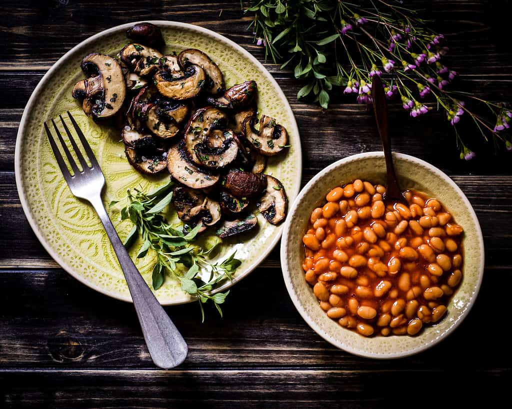 mushrooms and baked beans