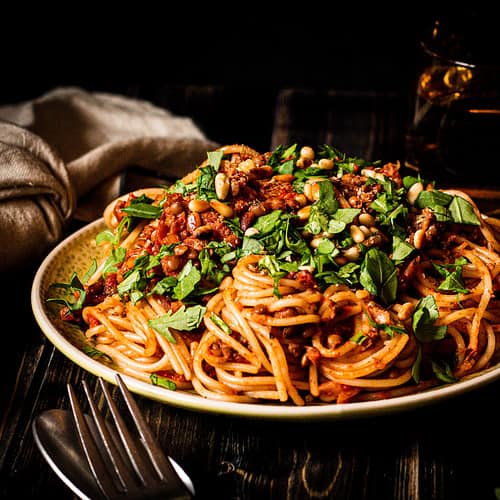 vegane Spaghetti mit Linsenbolognese