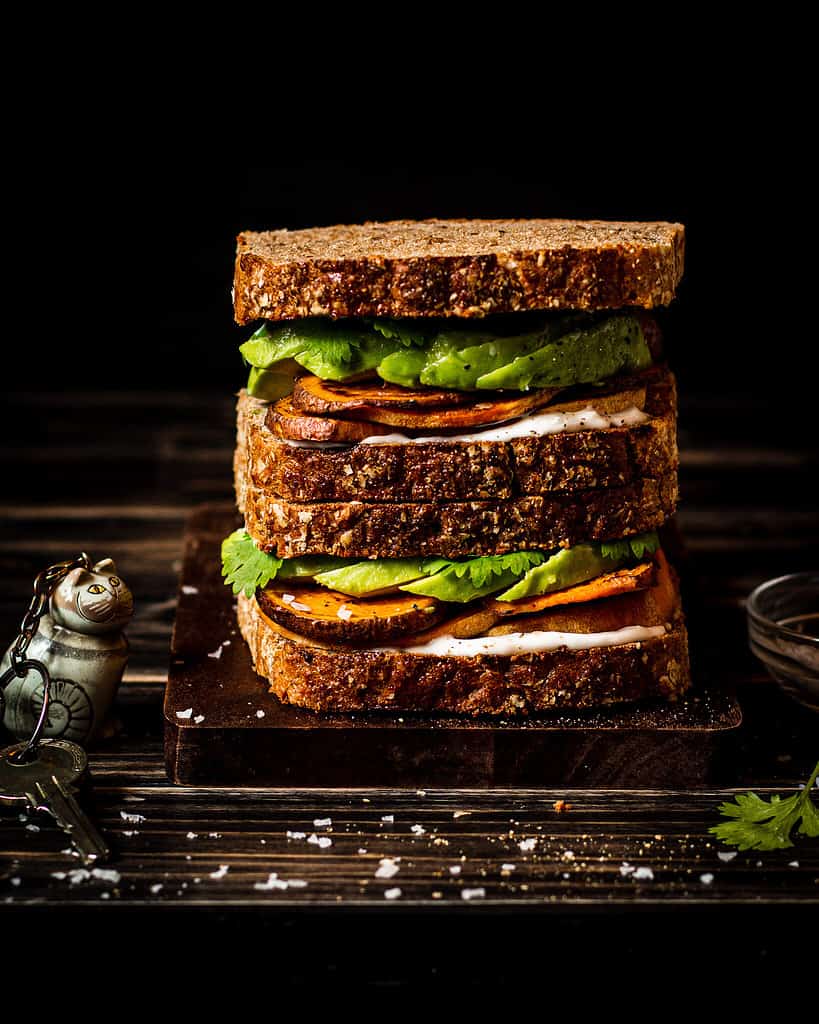 Vegan avocado sweet potato sandwich 