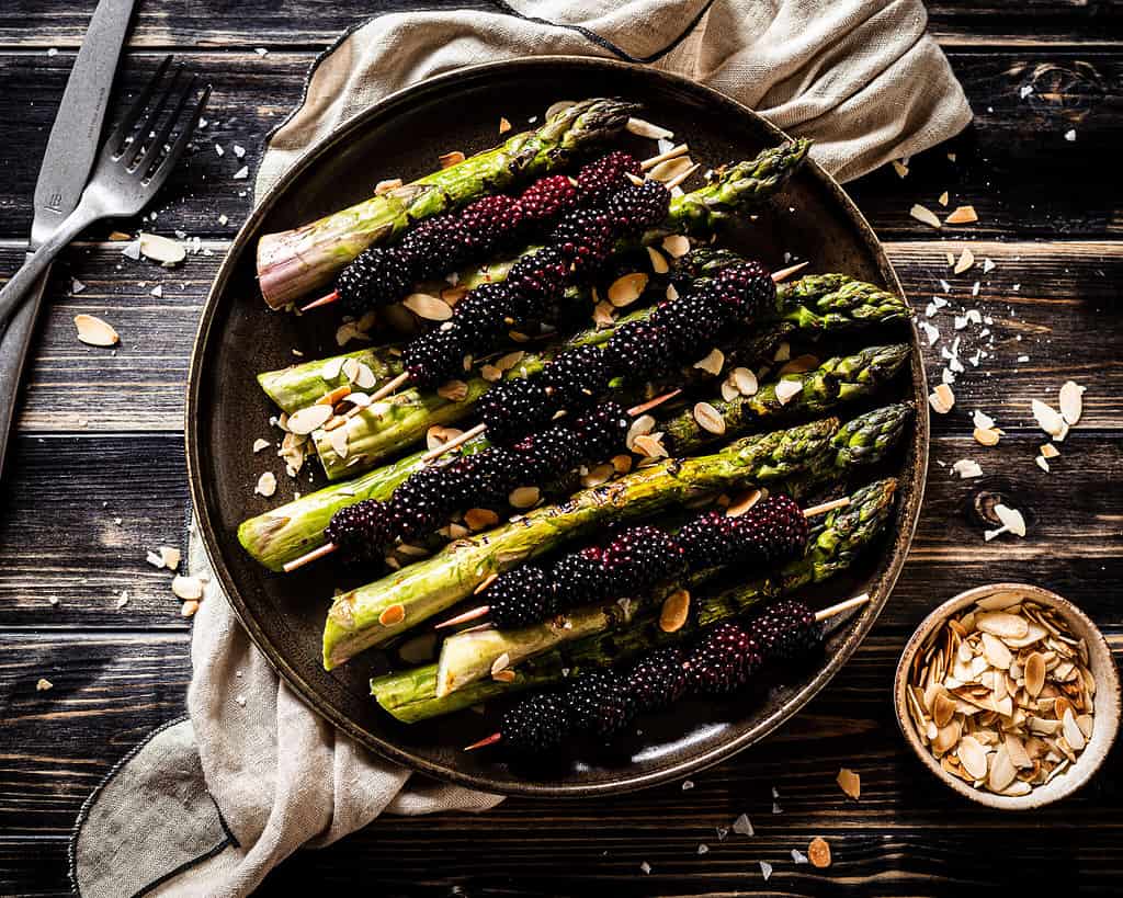 grilled asparagus and blackberries