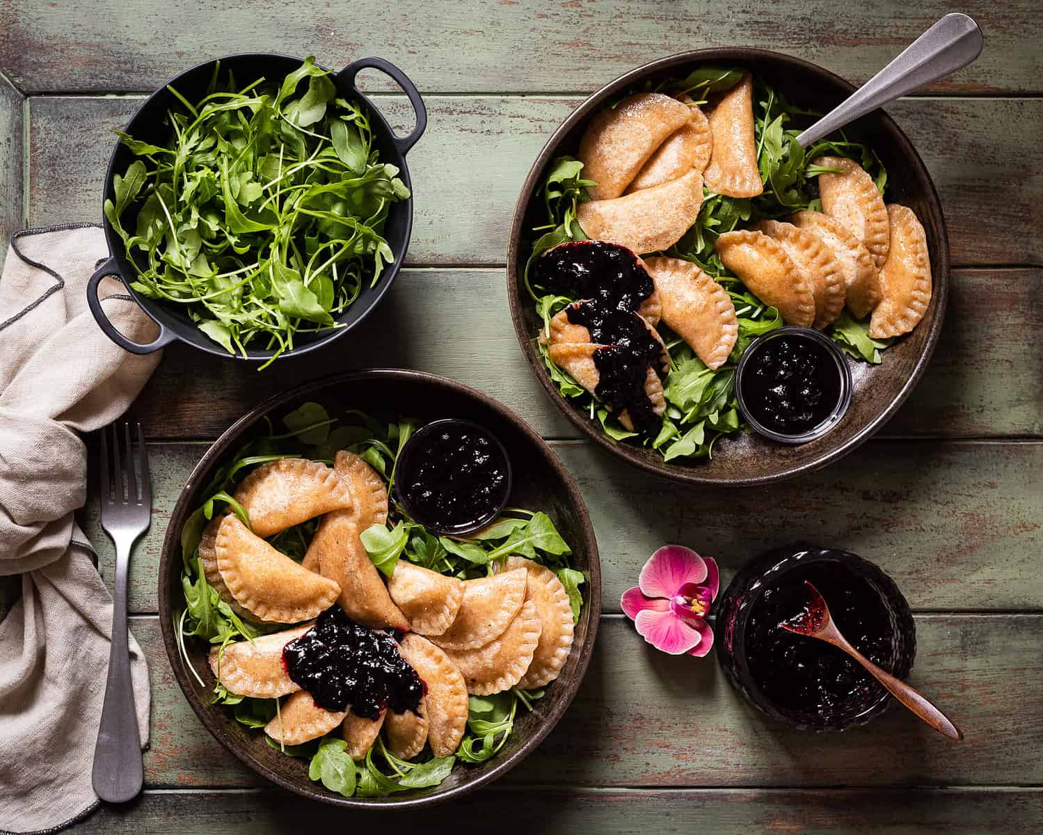 cheese ravioli with blueberry balsamic sauce
