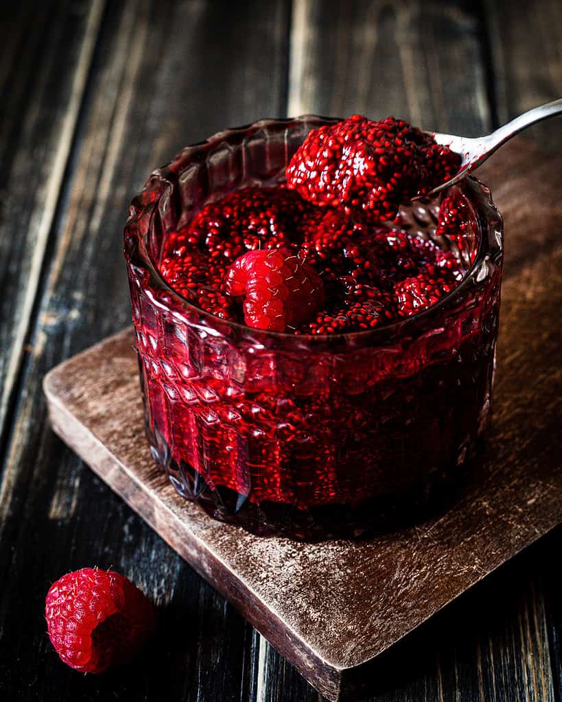 vegan chia jam with raspberries