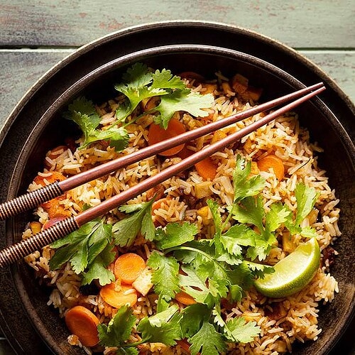vegan lime rice with smoked tofu and cilantro