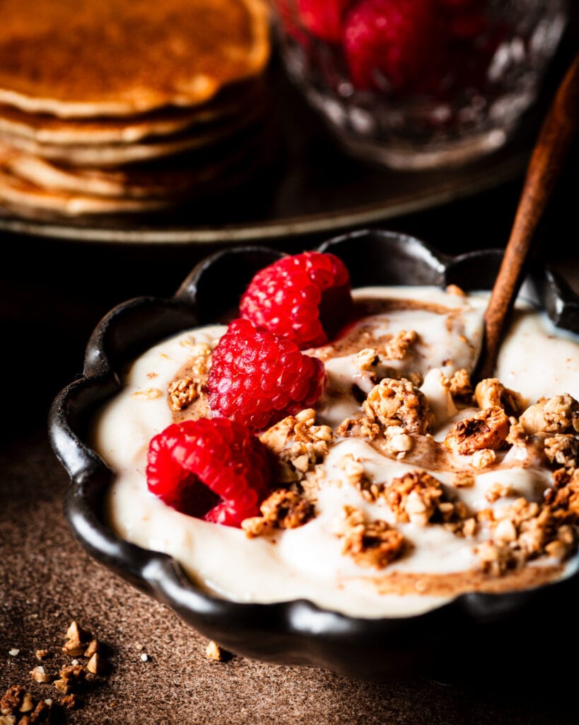 Vegan almond buckwheat granola clusters – crunchy topping for smoothie bowls at brunch