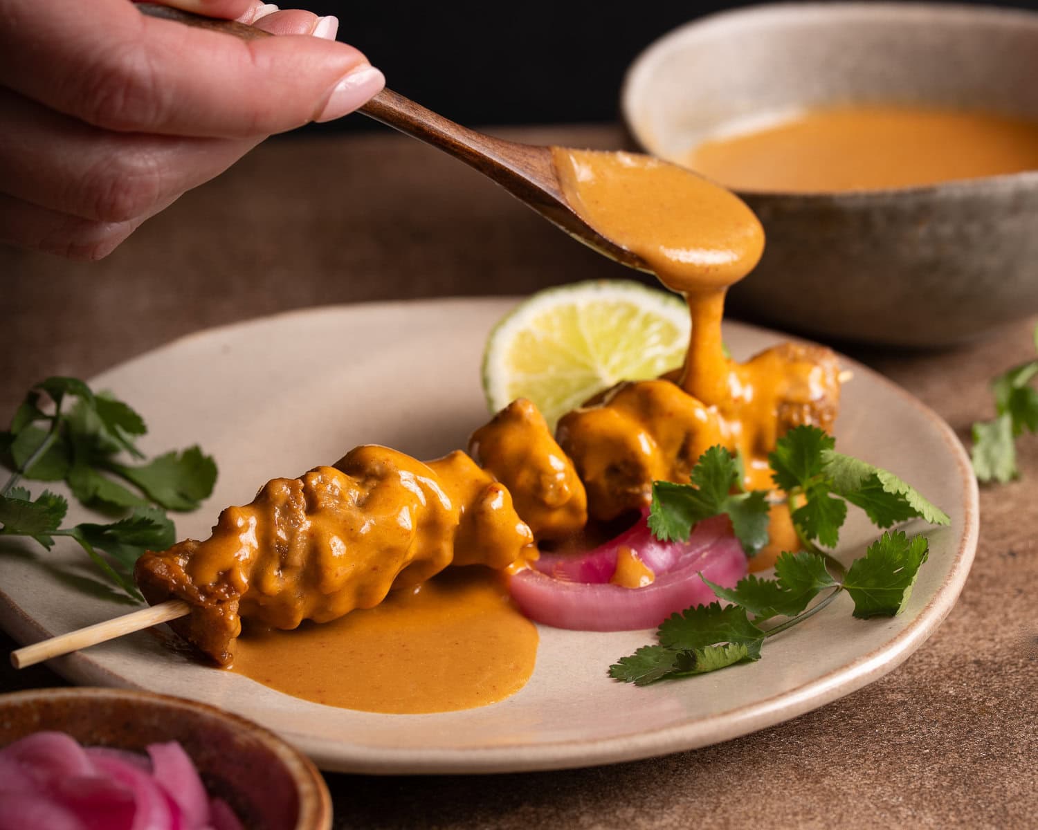 peanut sauce with satay skewer vegan