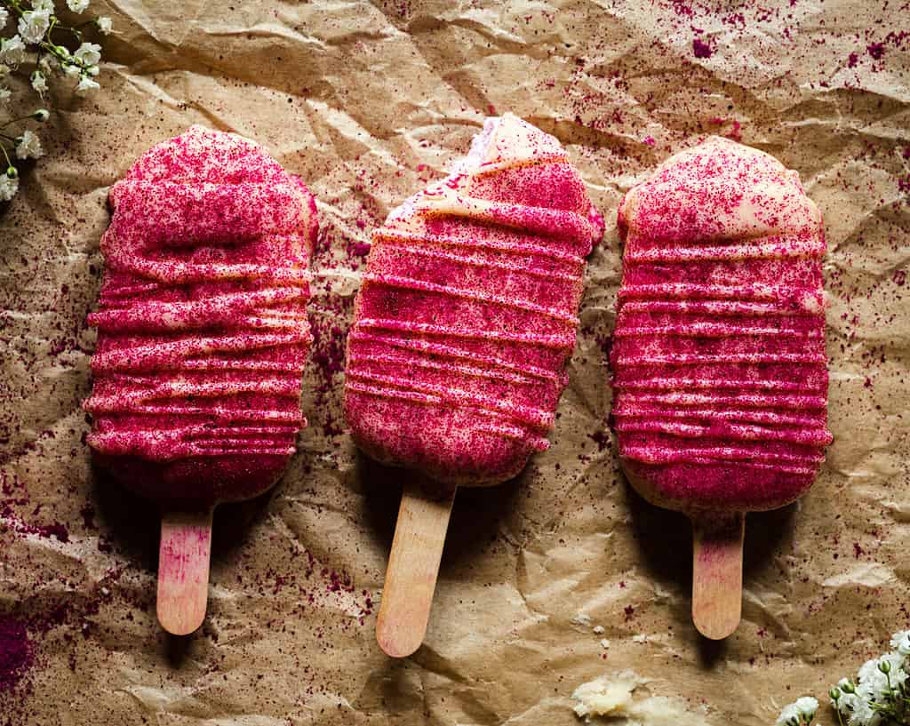 Pink pitaya protein popsicles