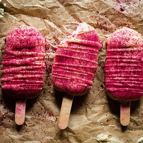 Pink pitaya protein popsicles