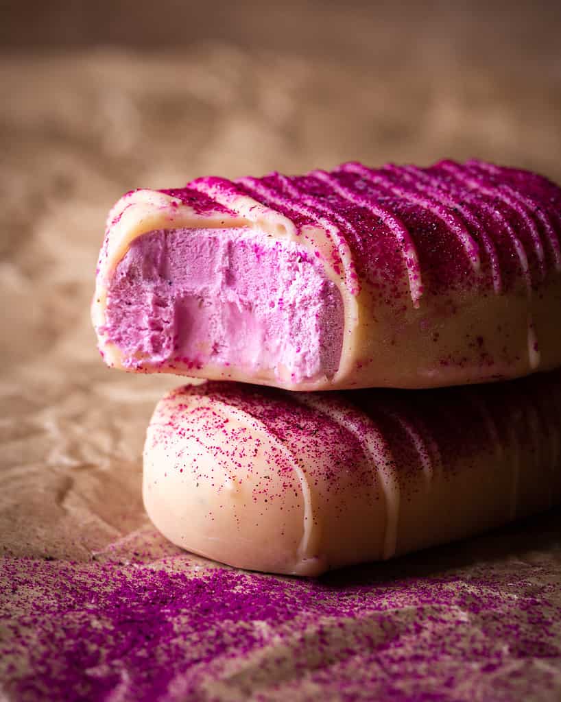 Pink pitaya protein popsicles