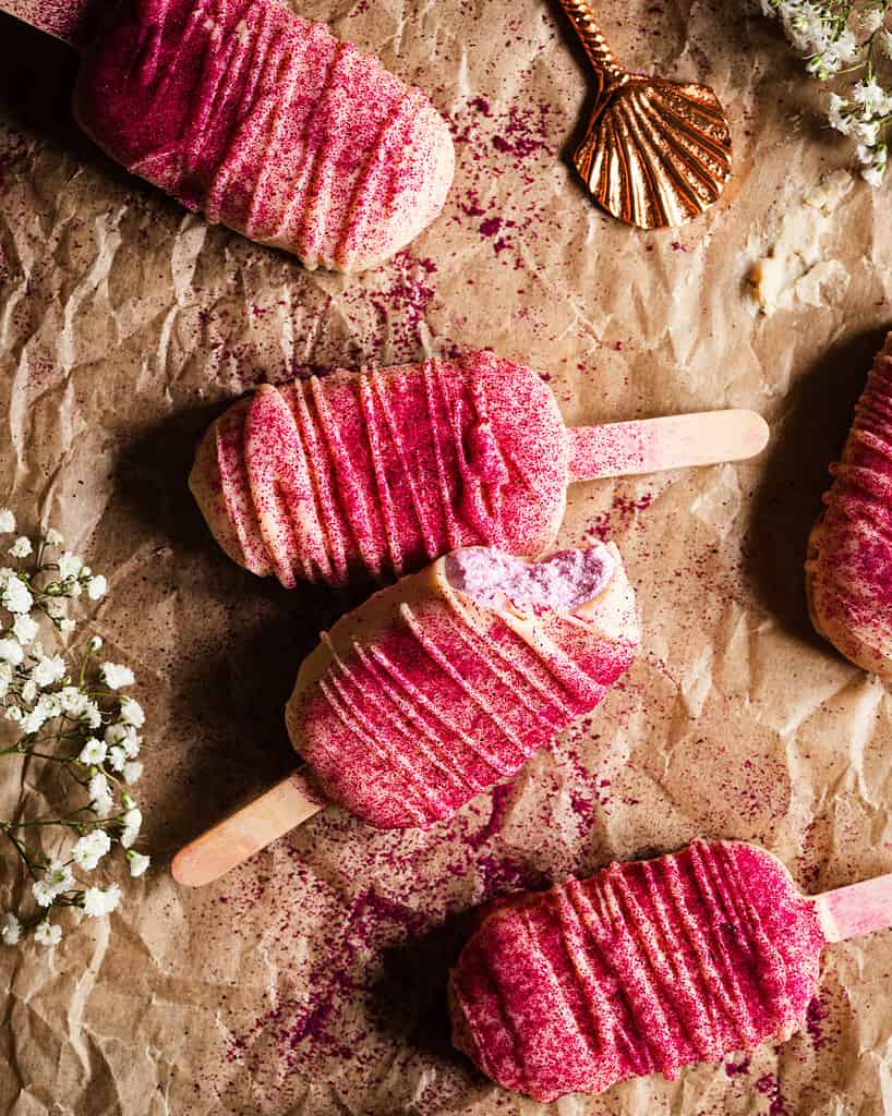 Pink pitaya protein popsicles