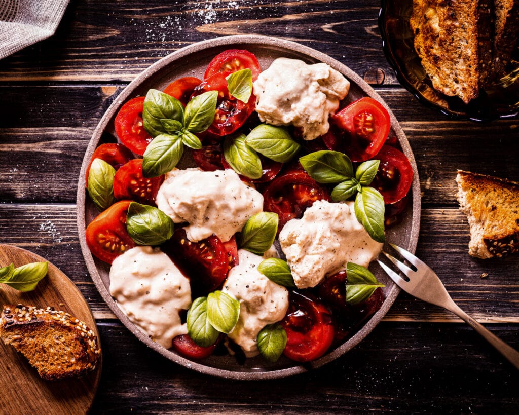 Almond mozzarella caprese salad