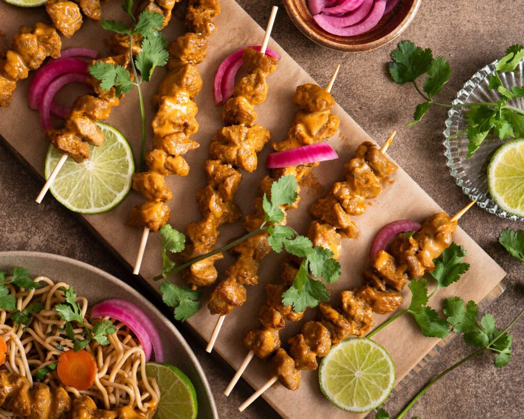 Seitan Satay Skewers on Buffet