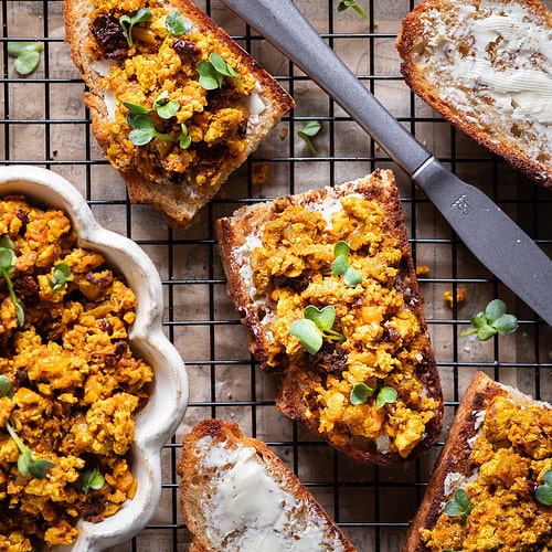 aubergine scramble on bread