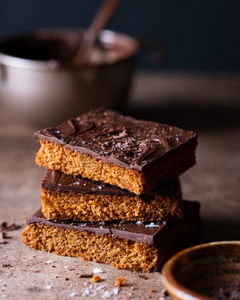 Chocolate Sheet Cake piled up