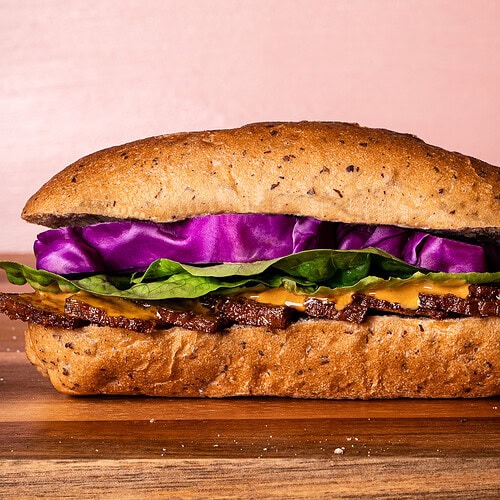 Smoked Tofu Satay Sandwich with red cabbage