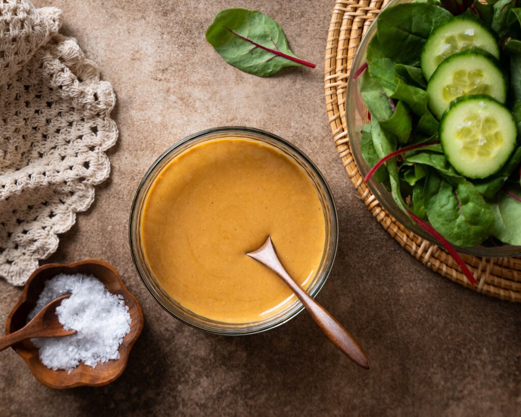 Japanese Sesame Dressing with Tahini and Miso and Salad