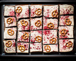 Vegan Raspberry white chocolate sheet cake cut