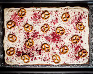 Vegan Raspberry white chocolate sheet cake whole