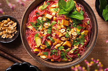 Glass Noodle Salad with Mango and Avocado in big bowl